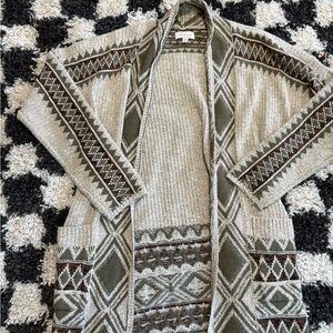 Lucky Brand Geometric Green and Cream Cardigan